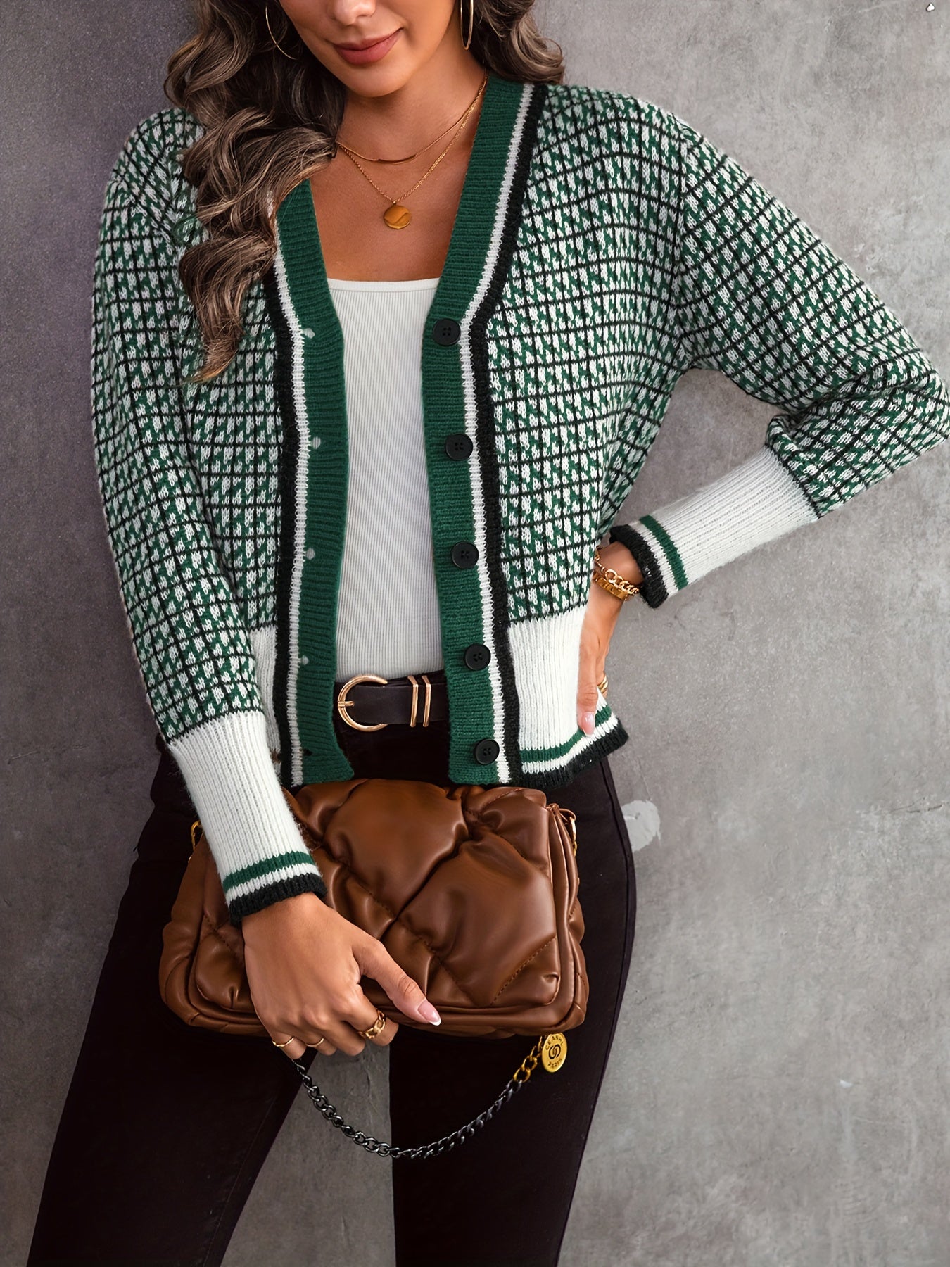 Cardigan avec boutons et motif losange