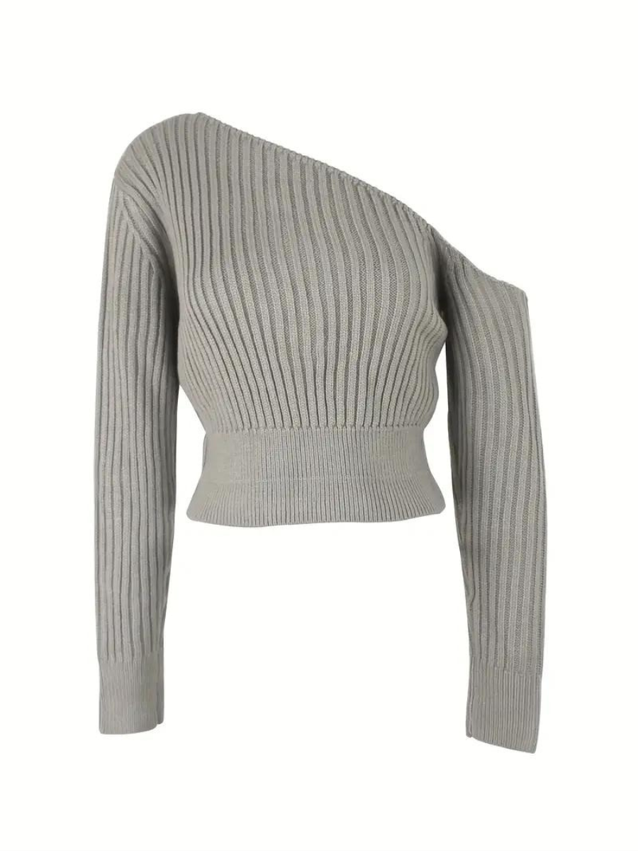 pull en maille côtelée à encolure asymétrique