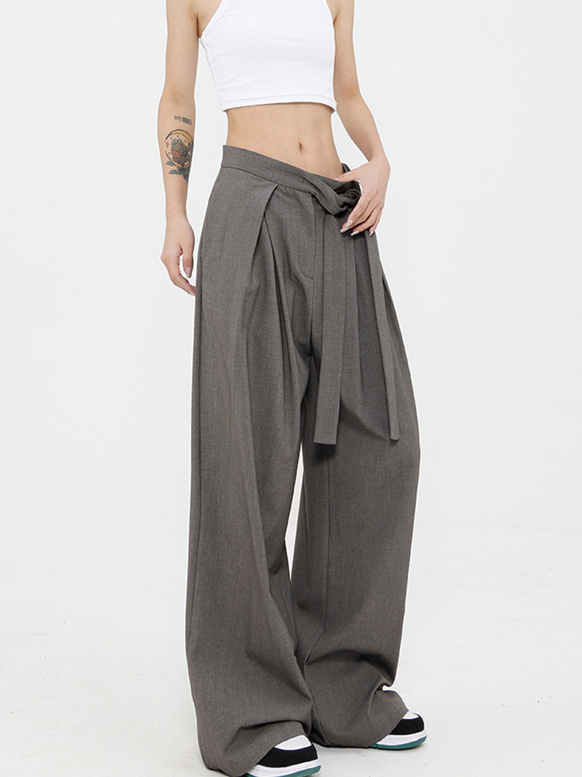 Pantalon large oversize gris pour femme