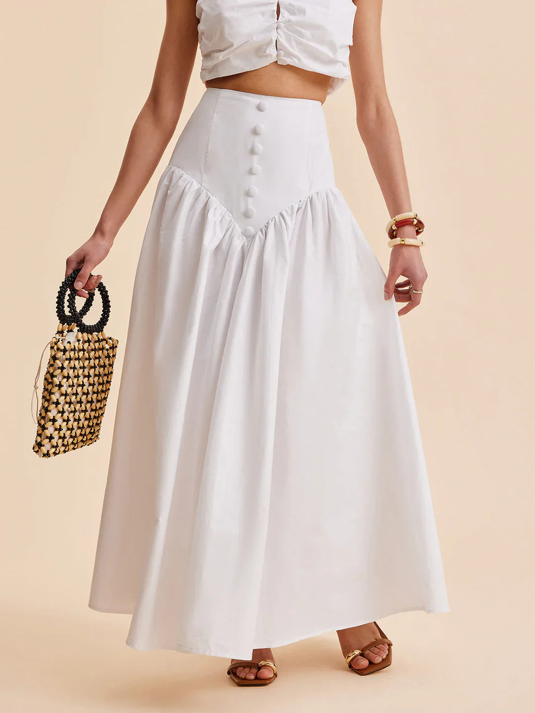 Ensemble Haut Court Plissé Chic et Jupe Boutonnée Chic