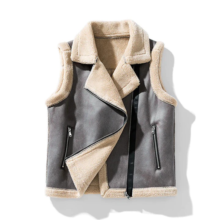 Veste en cuir sans manches avec fourrure pour femme