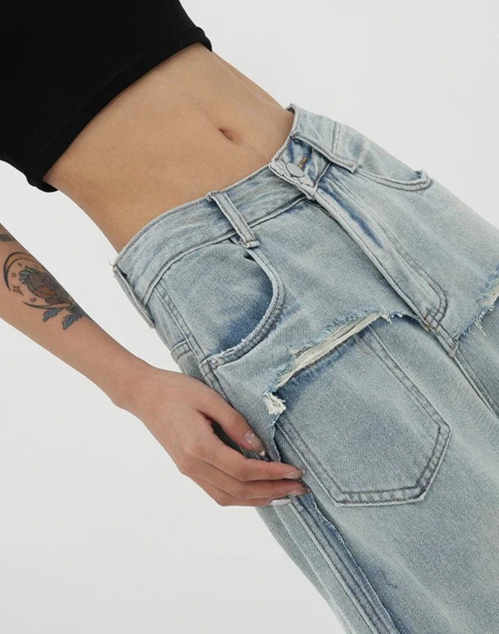Jean vintage taille haute et jambes droites