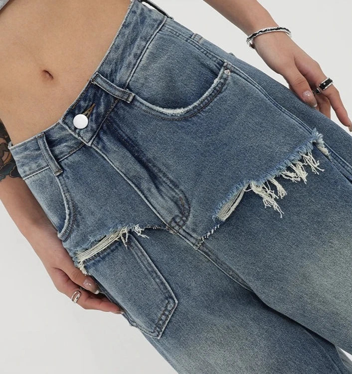 Jean vintage taille haute et jambes droites
