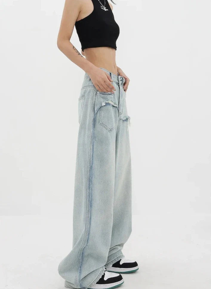 Jean vintage taille haute et jambes droites