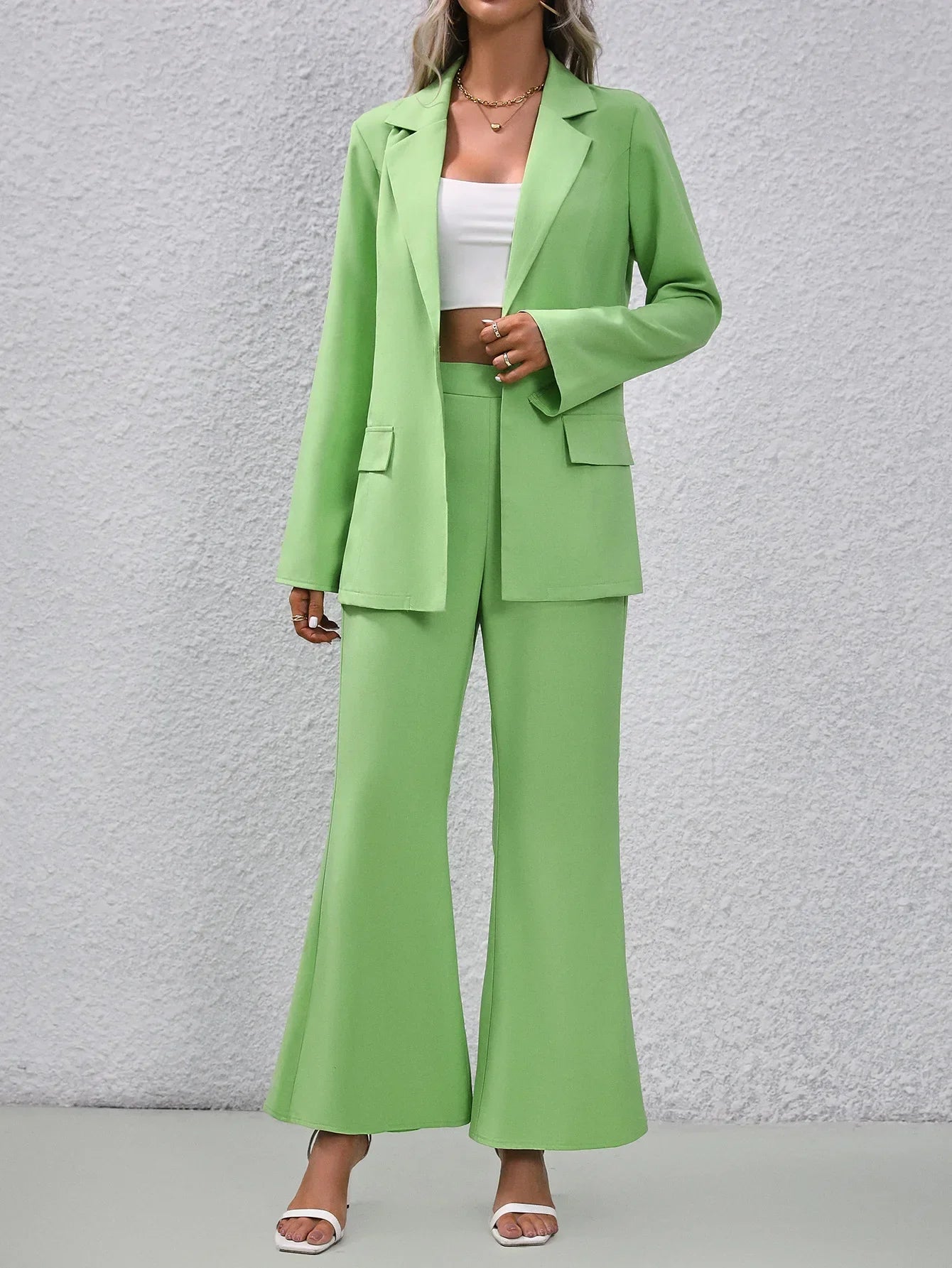 Blazer et pantalon vert décontracté pour femme