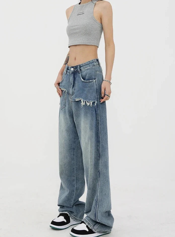 Jean vintage taille haute et jambes droites