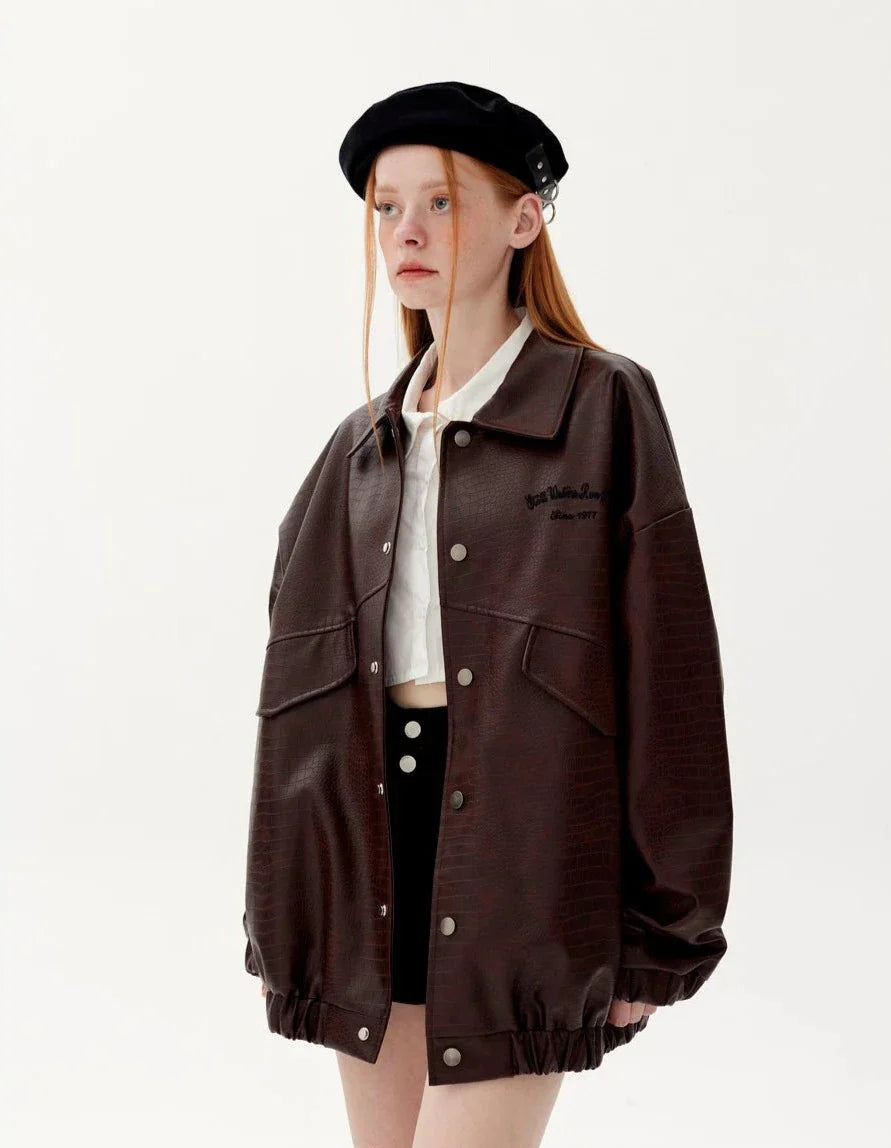 Veste en cuir texturé
