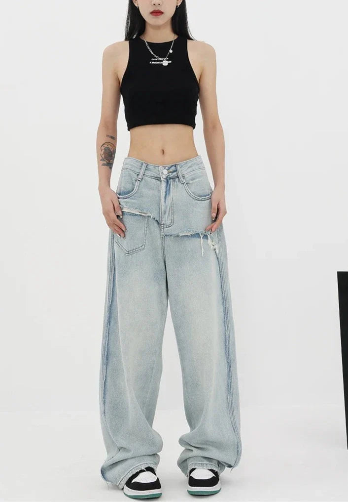 Jean vintage taille haute et jambes droites