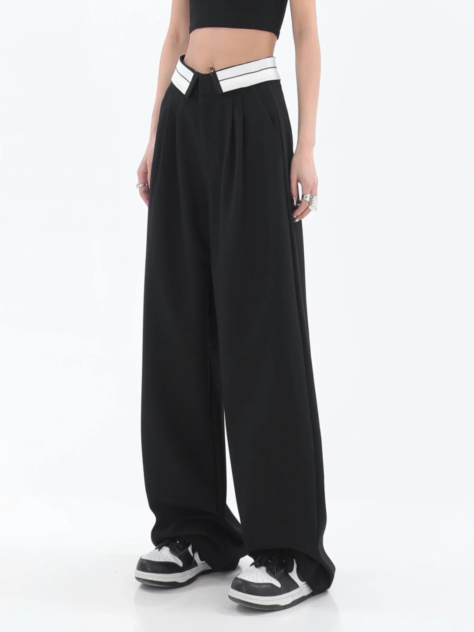 Pantalon large à taille haute