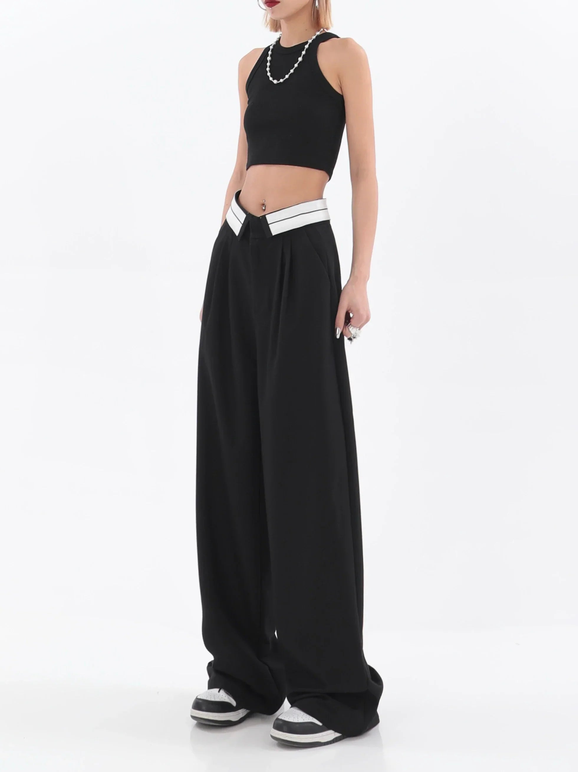 Pantalon large à taille haute