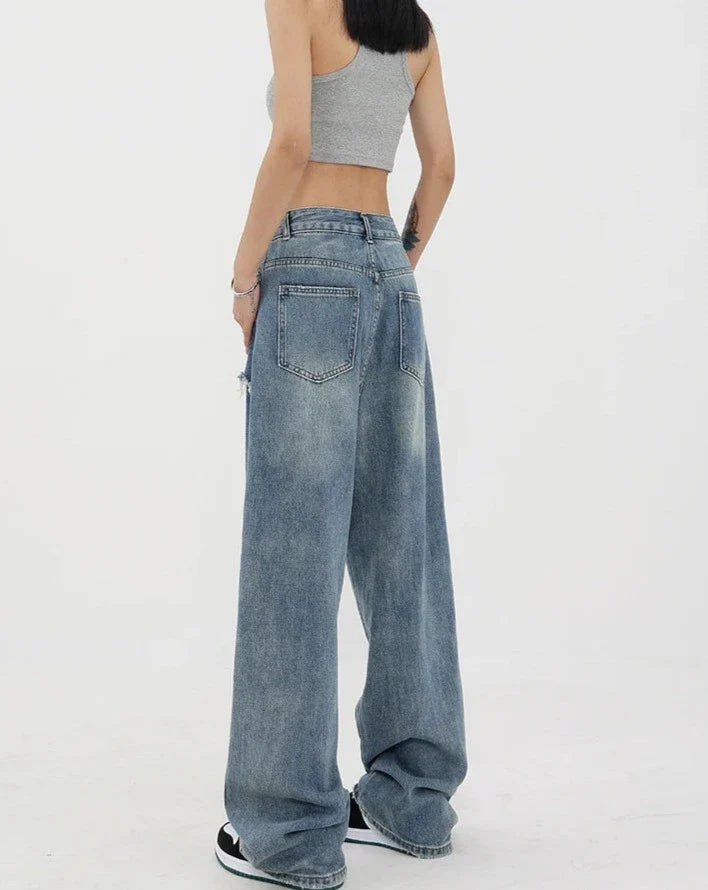 Jean vintage taille haute et jambes droites