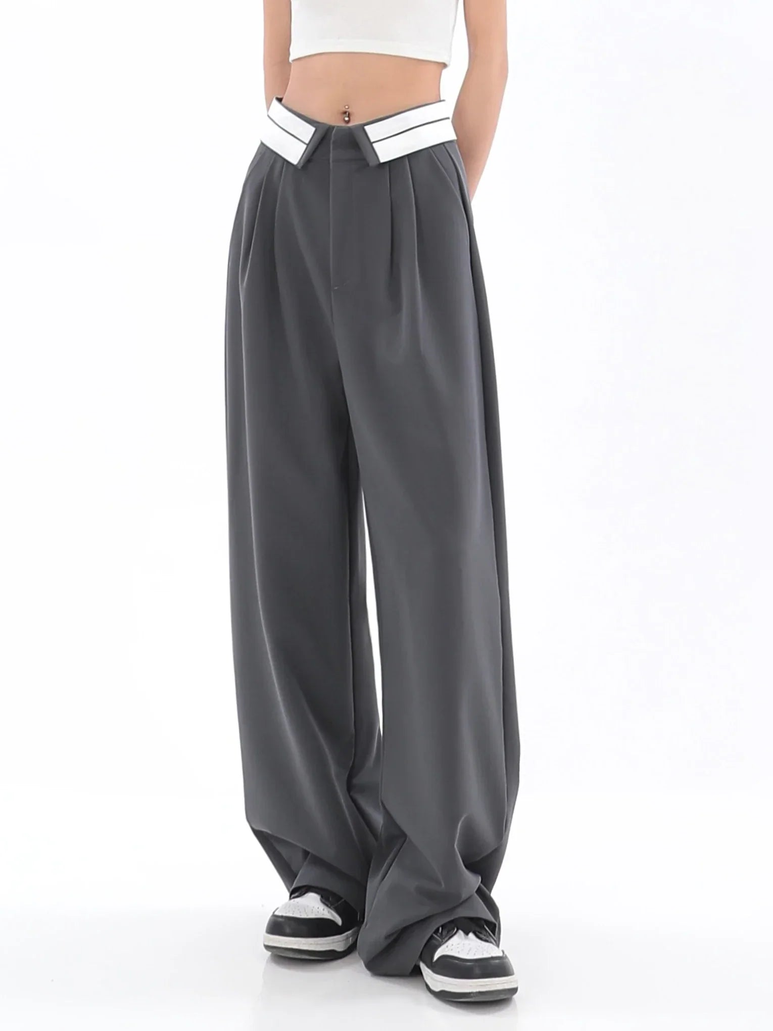 Pantalon large à taille haute