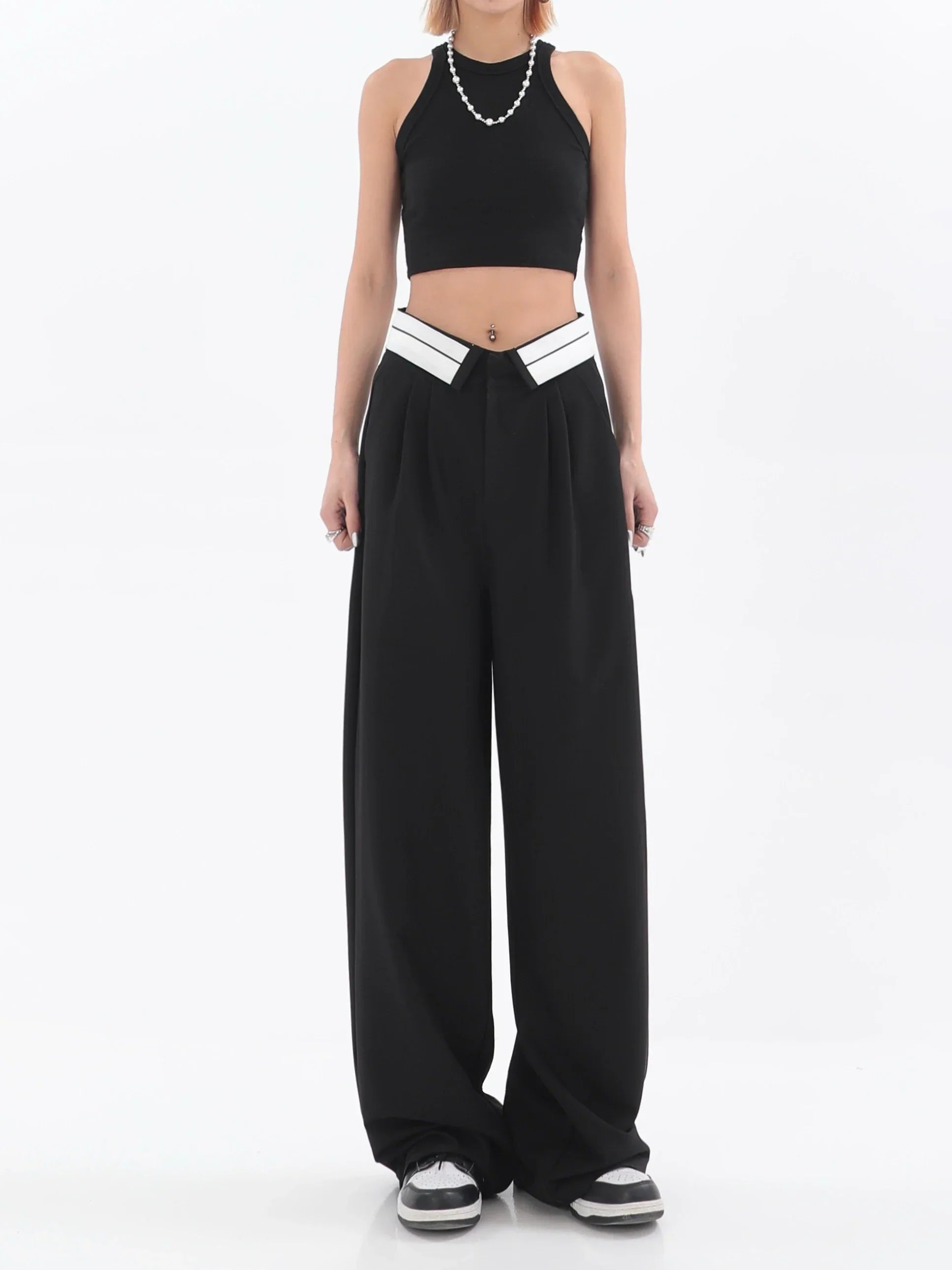 Pantalon large à taille haute