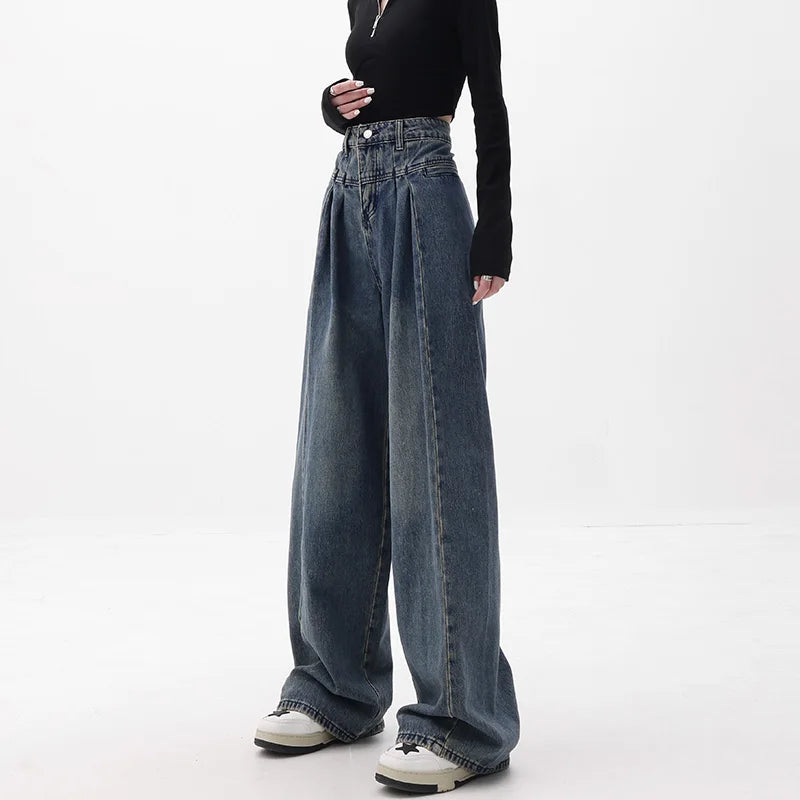 Jean taille haute à jambes larges