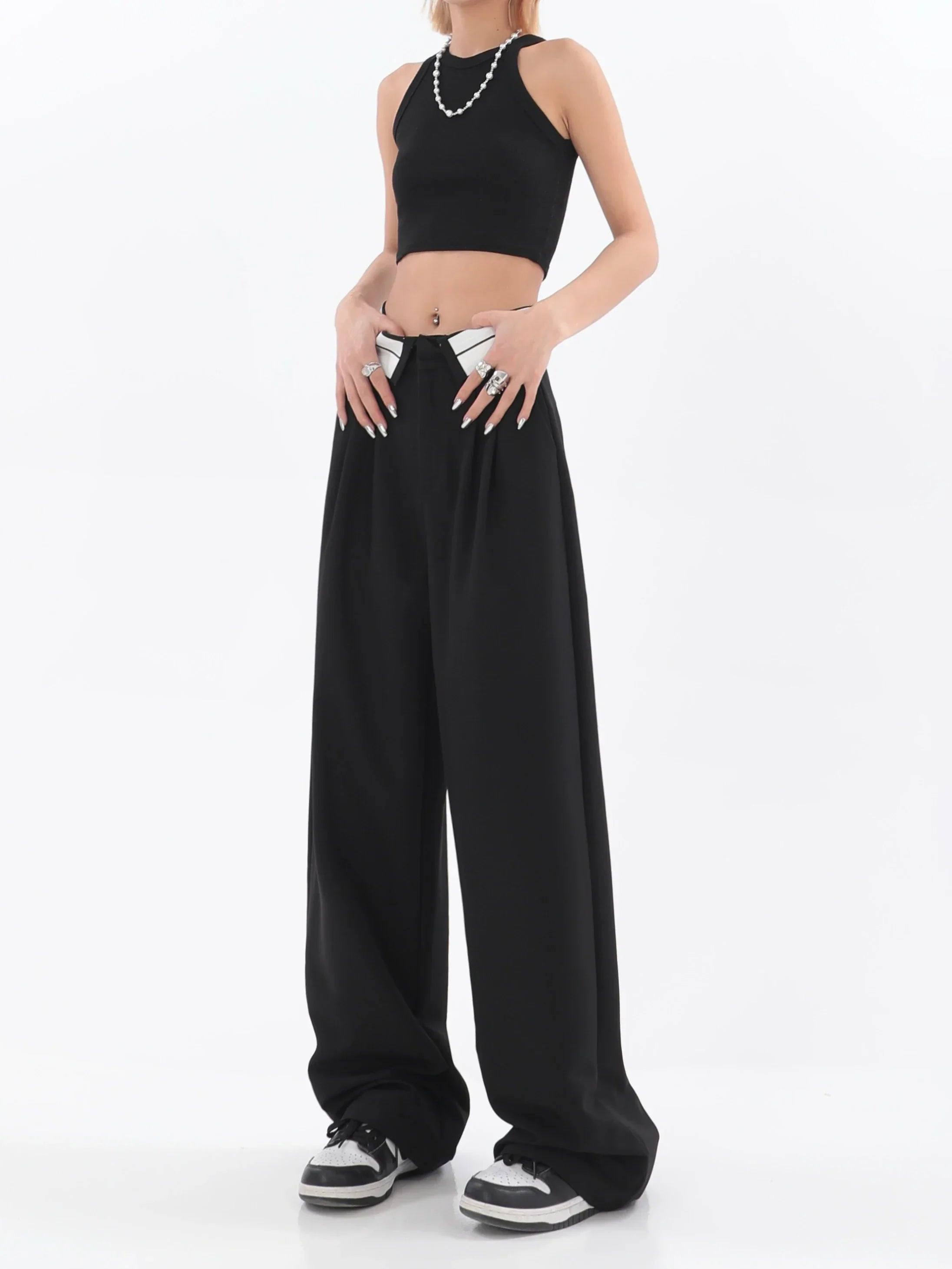 Pantalon large à taille haute