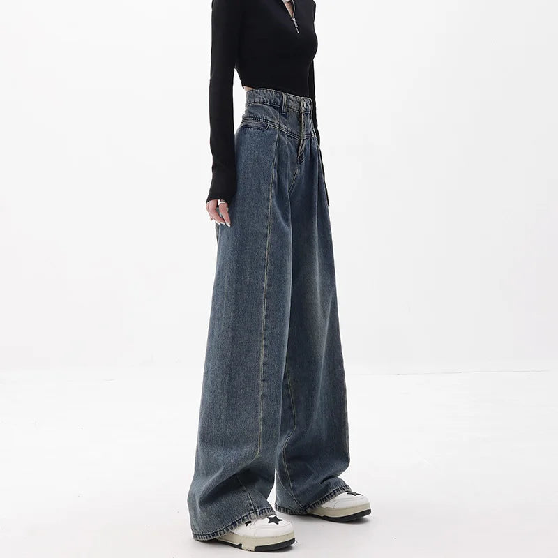Jean taille haute à jambes larges