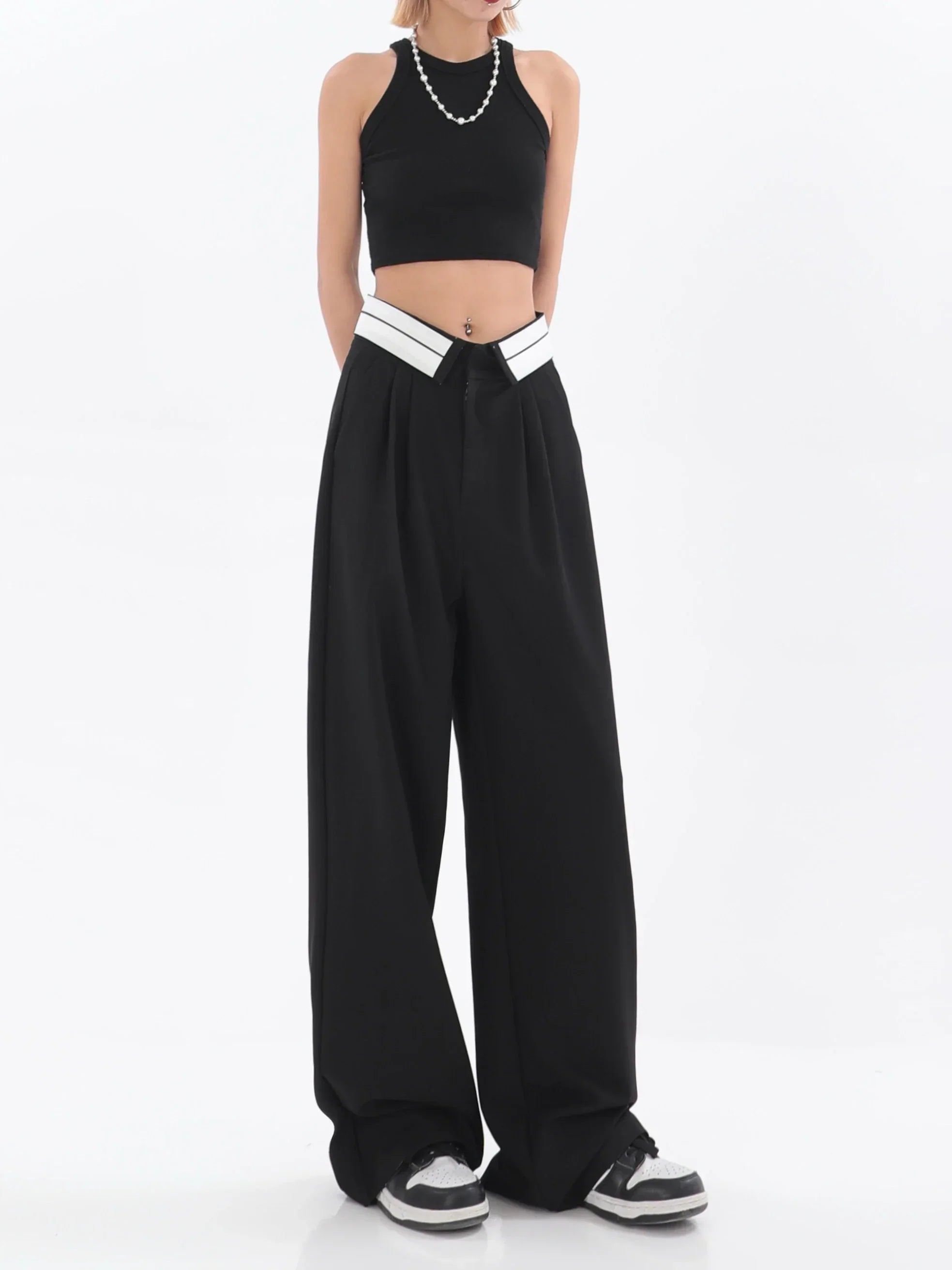 Pantalon large à taille haute