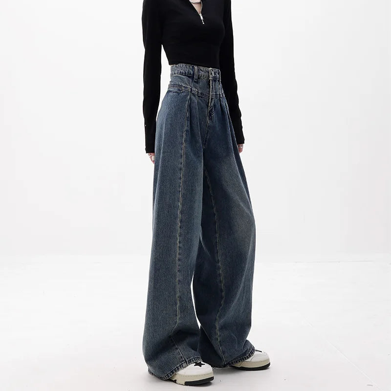Jean taille haute à jambes larges