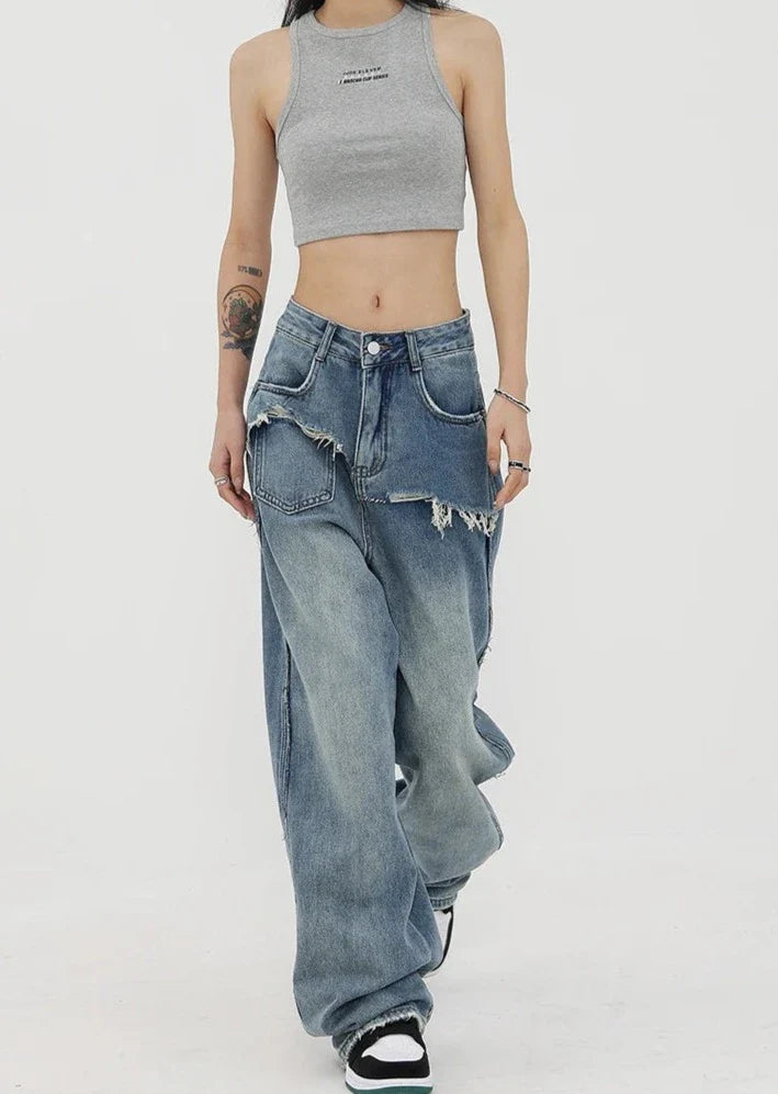 Jean vintage taille haute et jambes droites