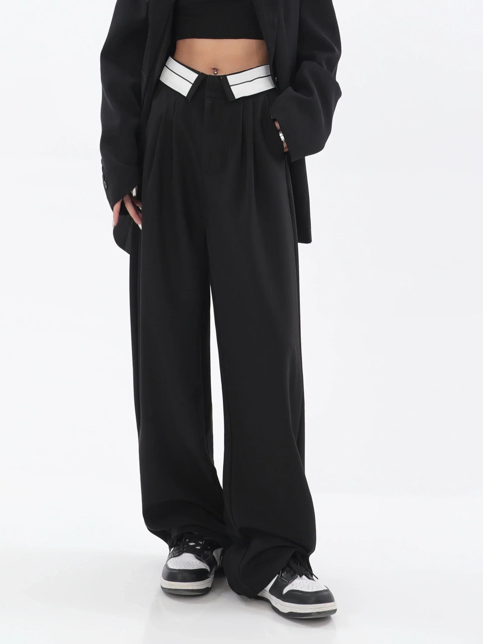 Pantalon large à taille haute