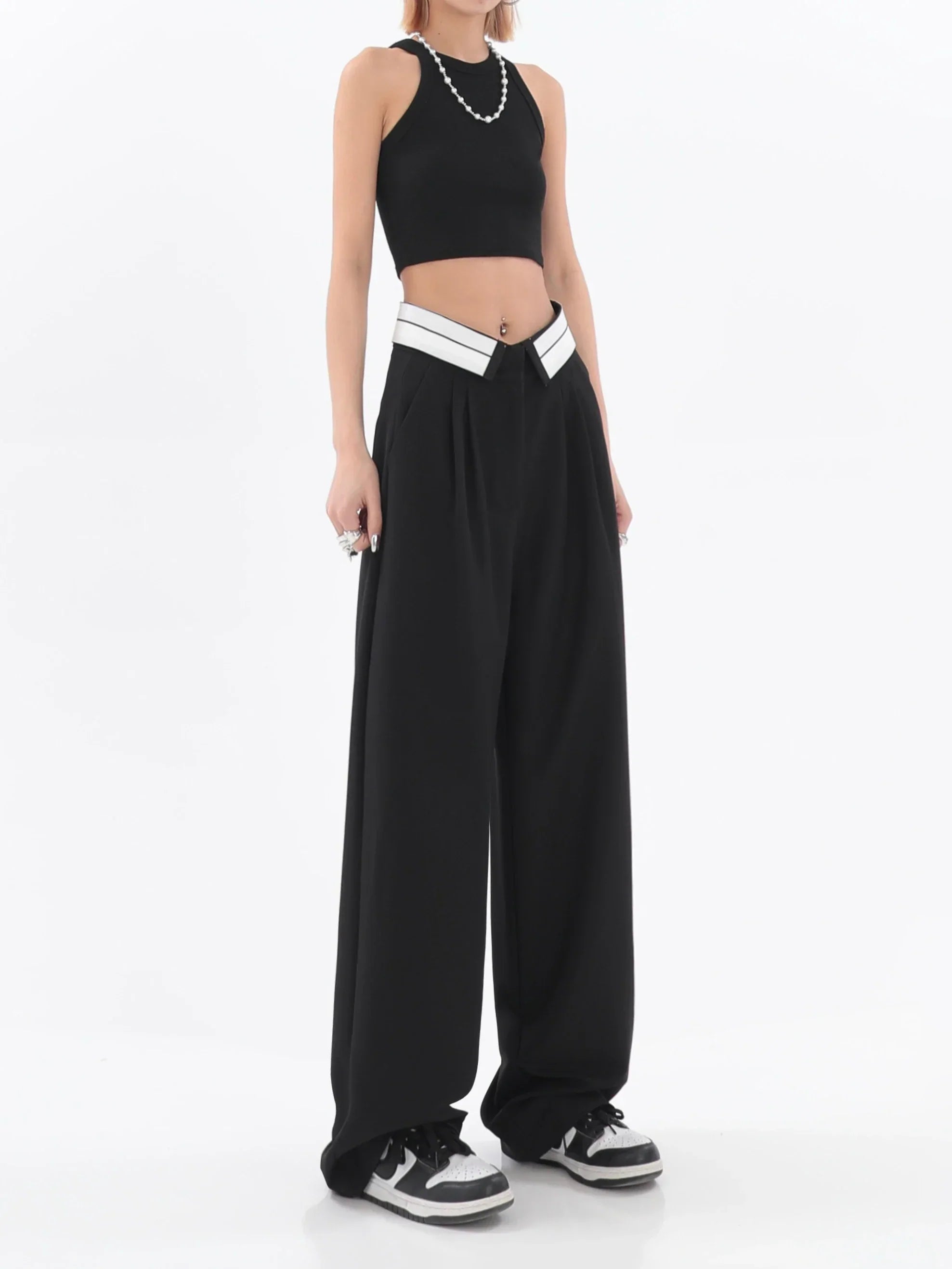 Pantalon large à taille haute
