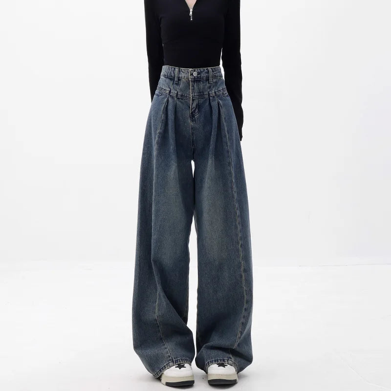 Jean taille haute à jambes larges