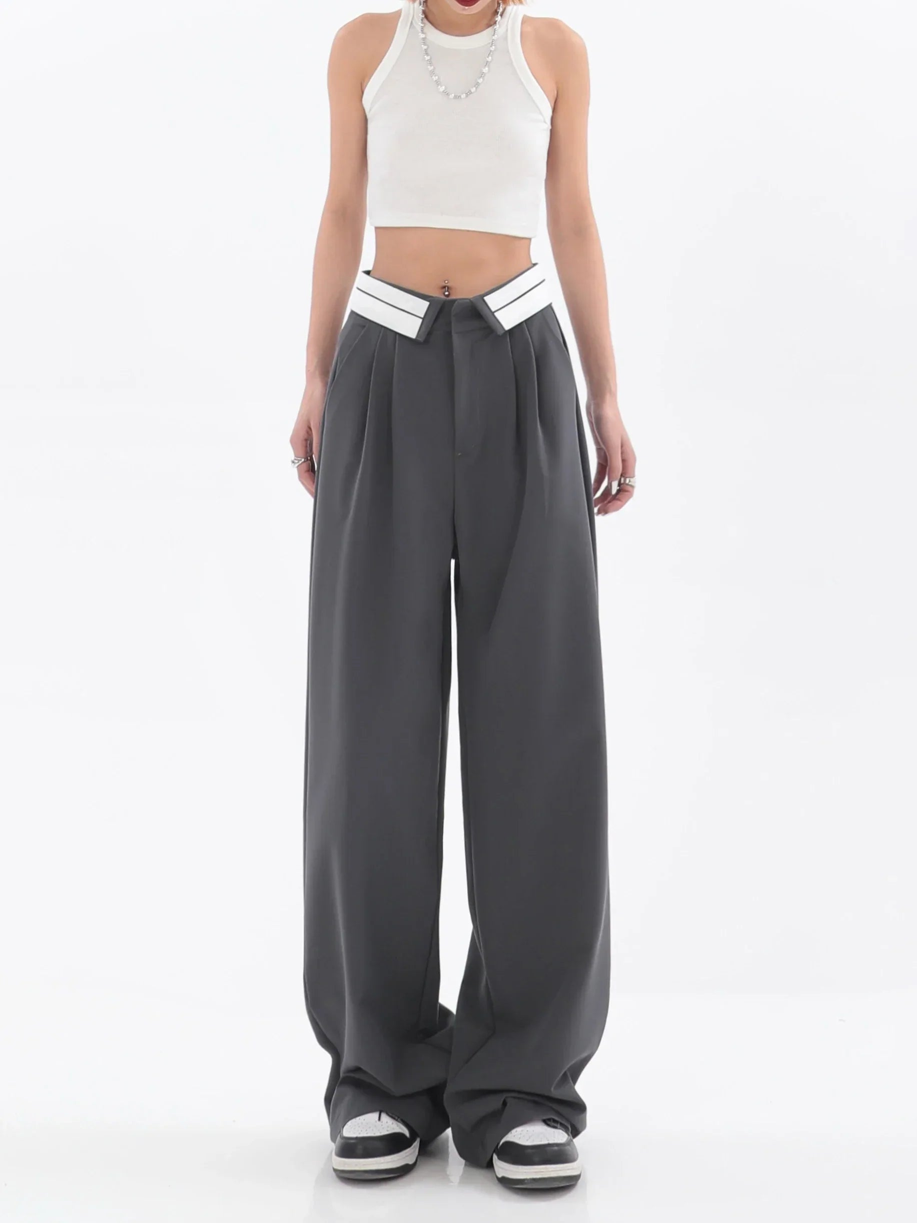 Pantalon large à taille haute