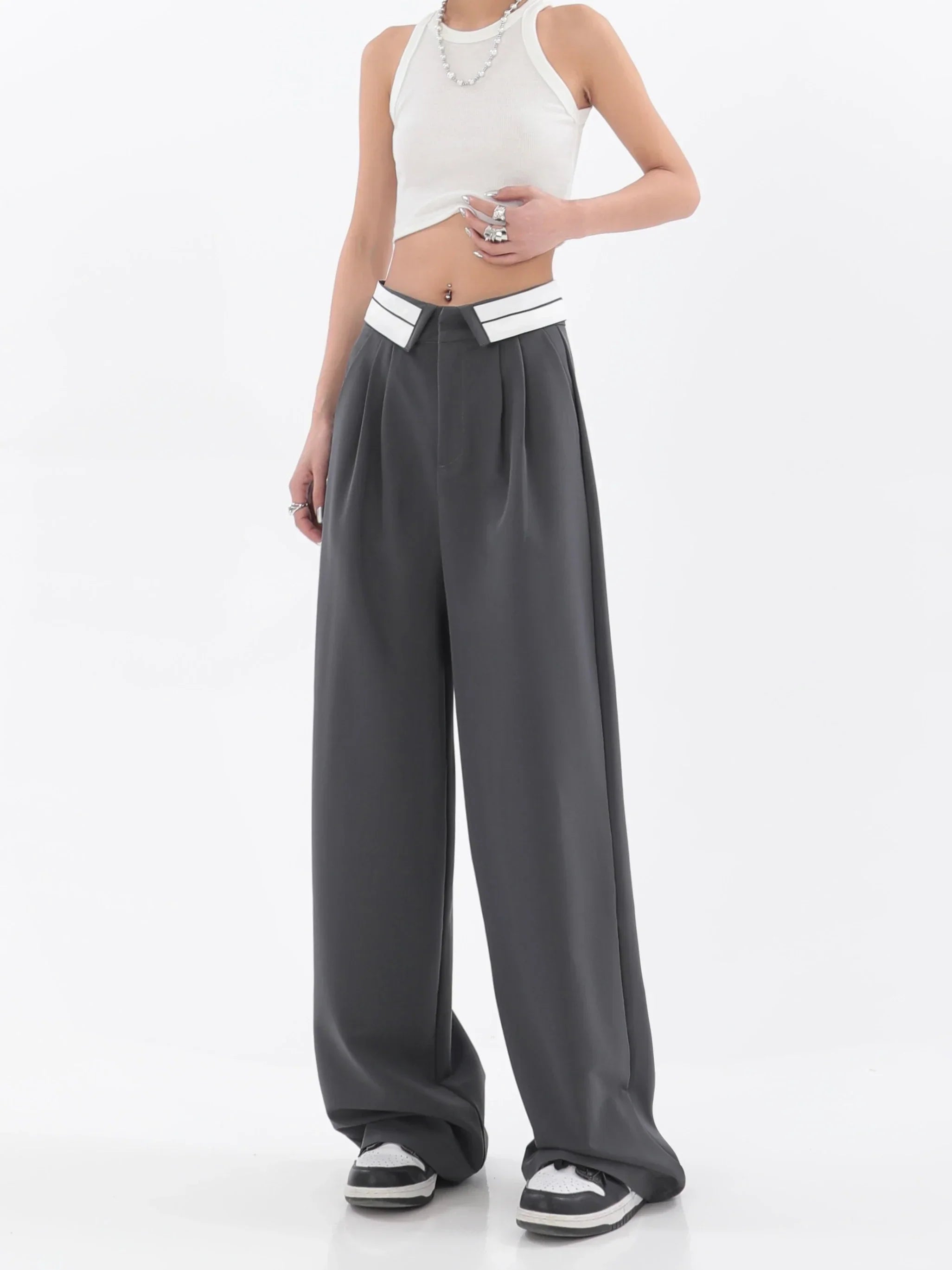 Pantalon large à taille haute