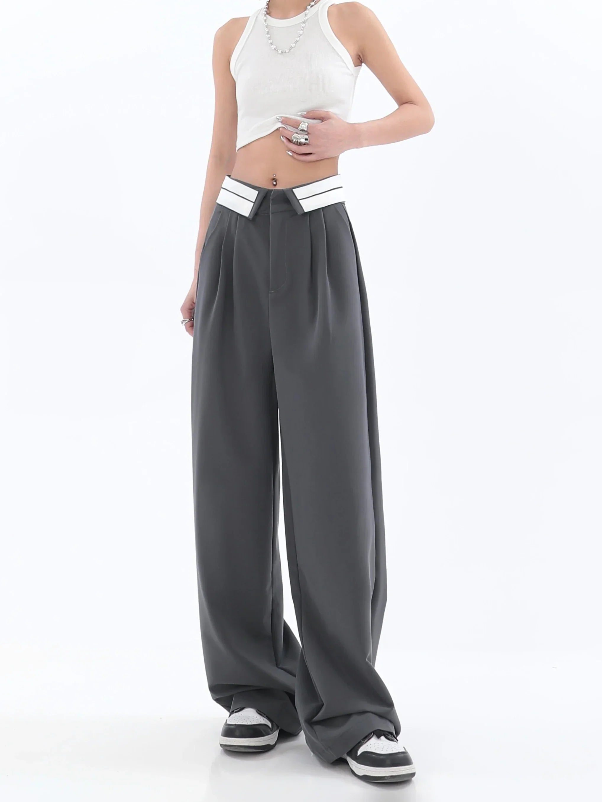 Pantalon large à taille haute