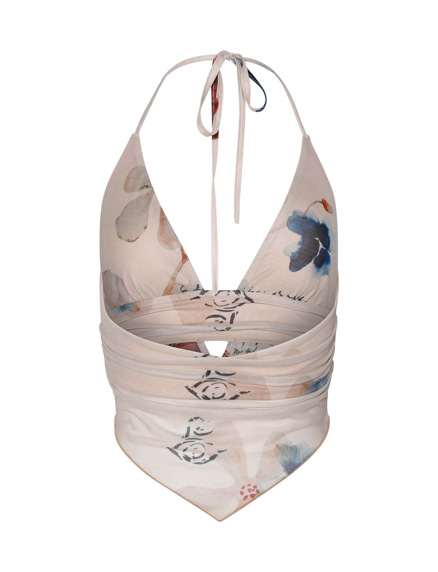Top beige fleuri avec mini-jupe