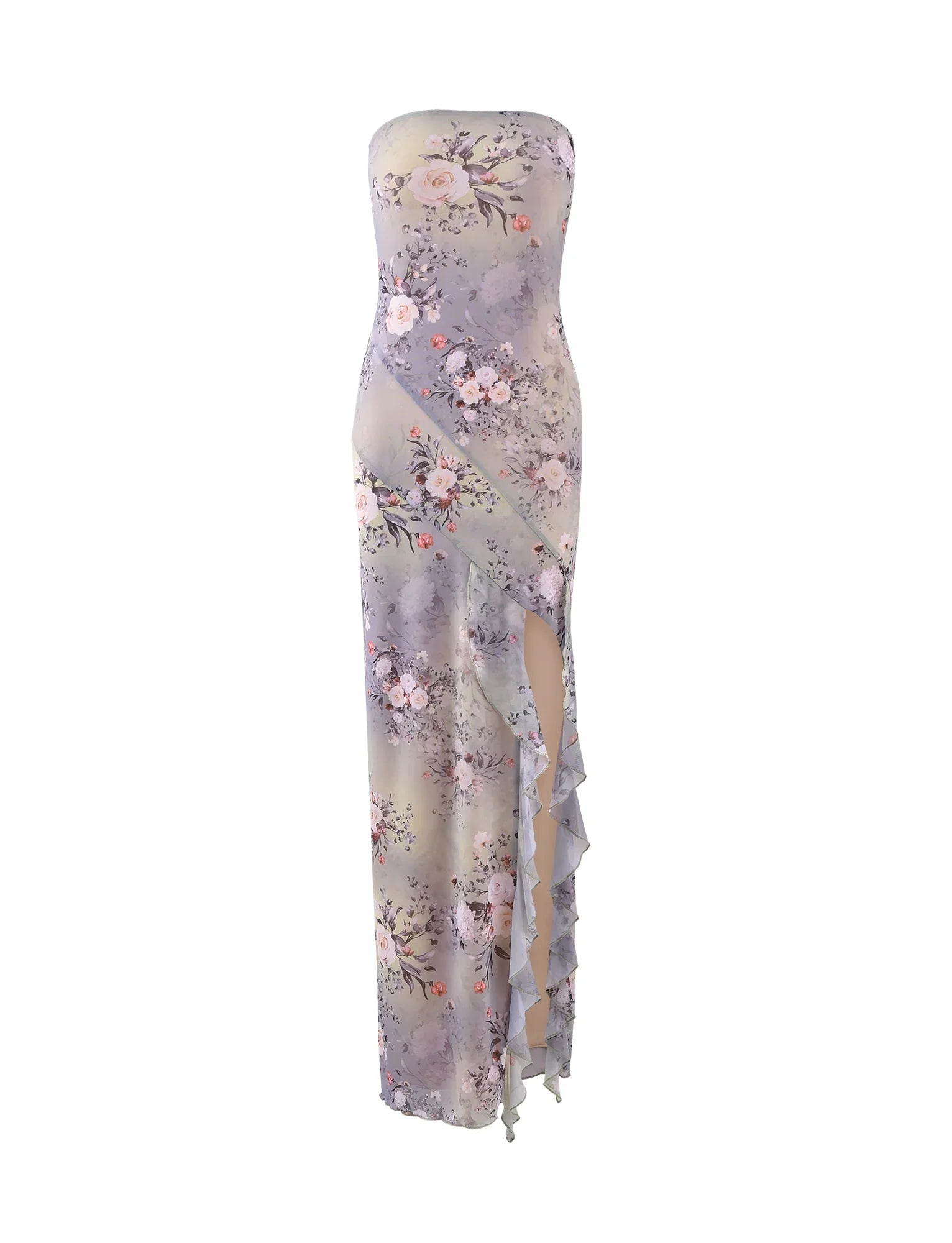 Robe longue violette fleurie