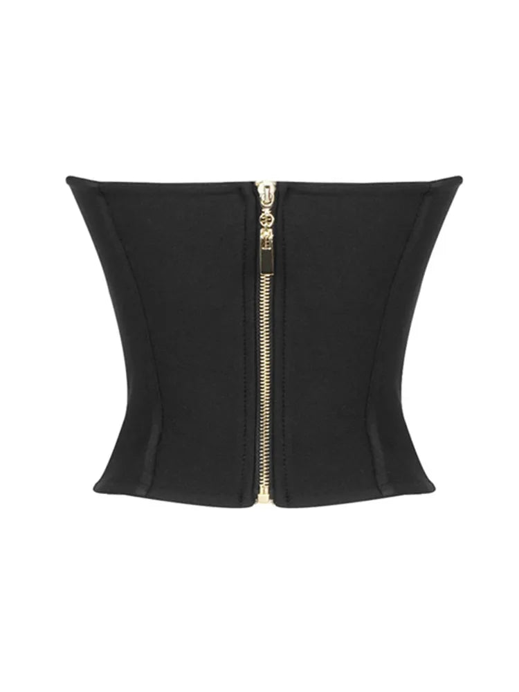 Haut bandeau en velours noir à motif coeurs
