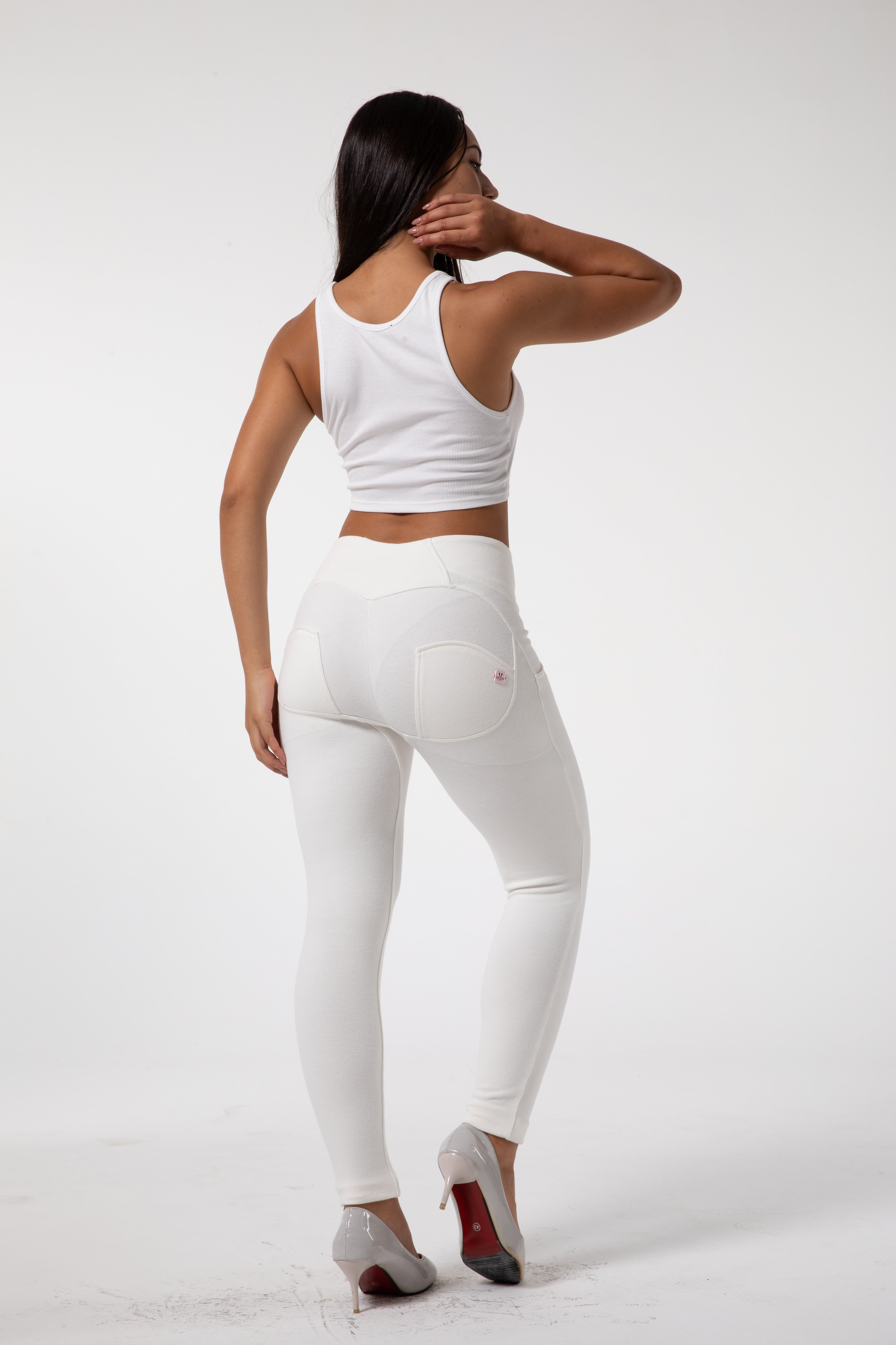 Legging blanc moulant à taille haute
