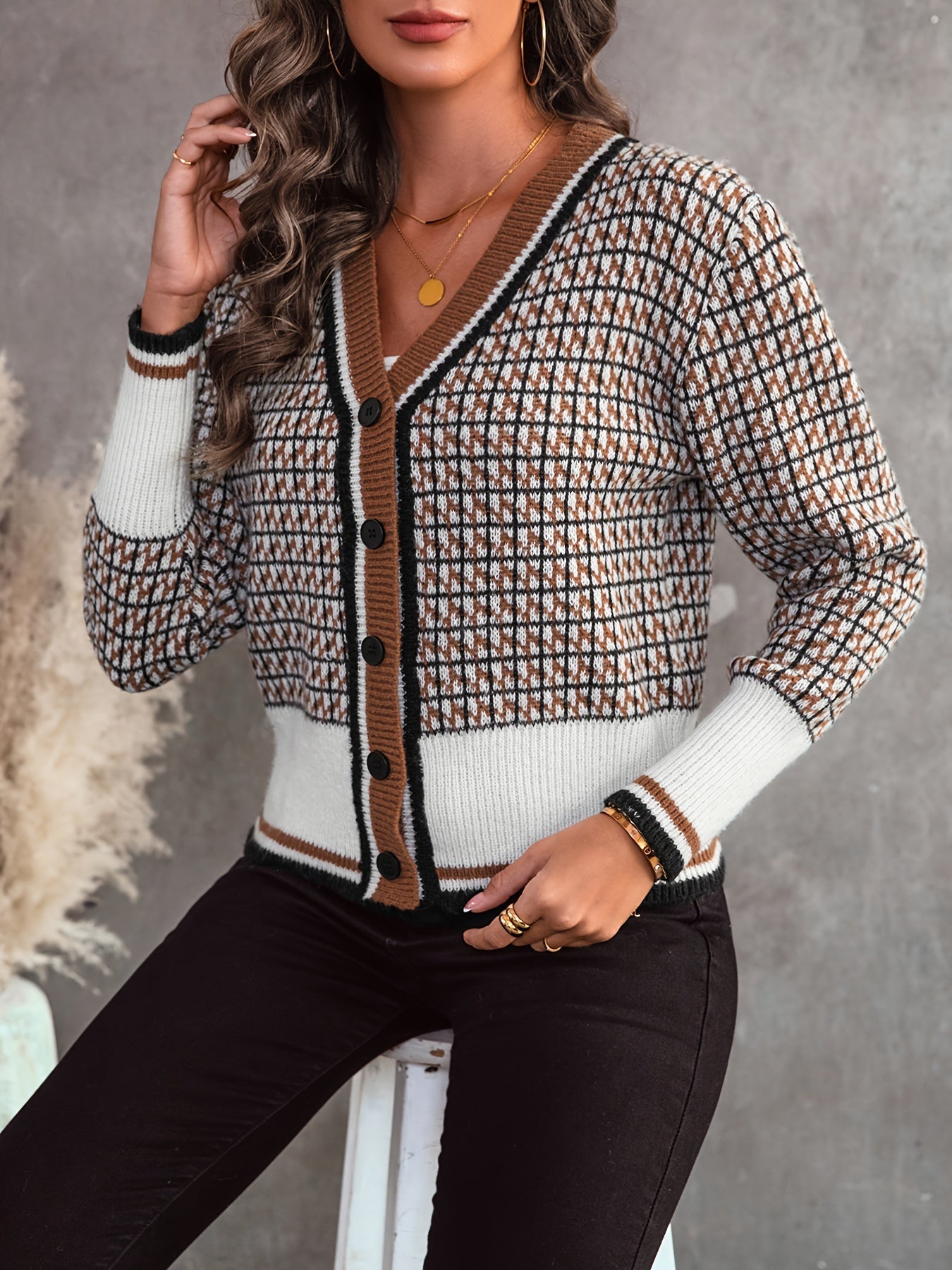 Cardigan avec boutons et motif losange