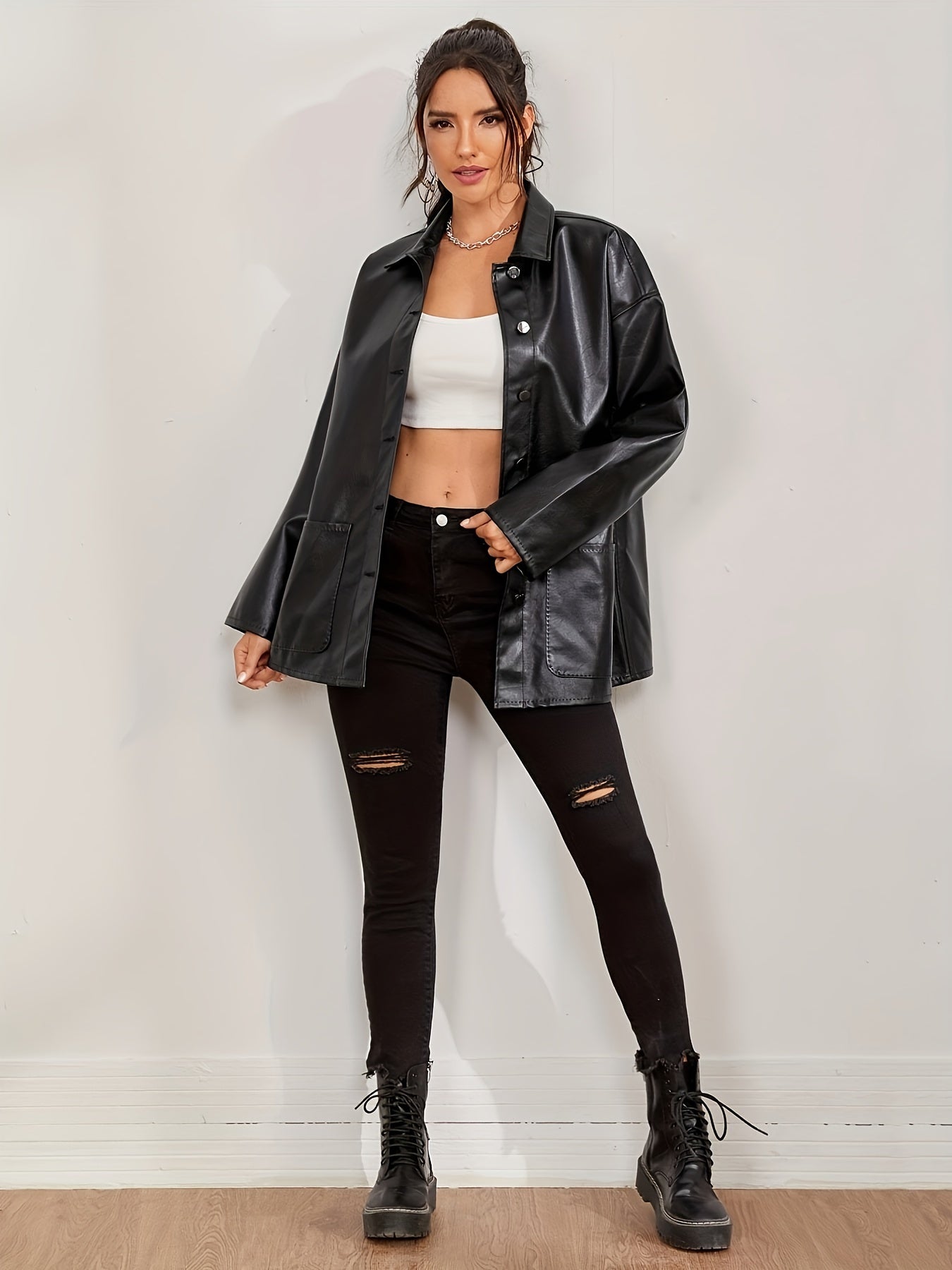 Veste en cuir noir pour femme
