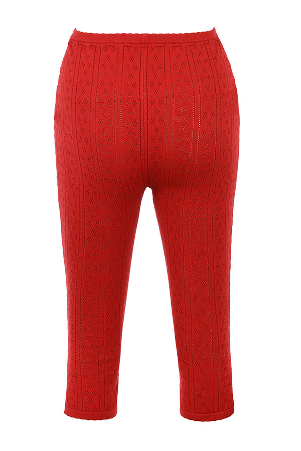 Haut en maille côtelée cerise avec pantalon capri en maille