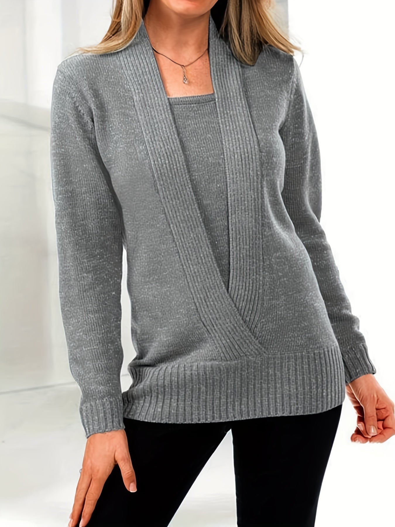 Pull polyvalent en tricot côtelé pour femme