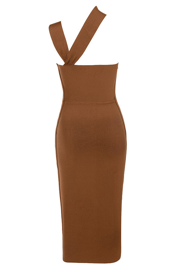 Robe midi bandage découpée marron clair