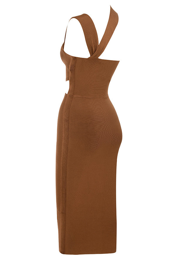 Robe midi bandage découpée marron clair