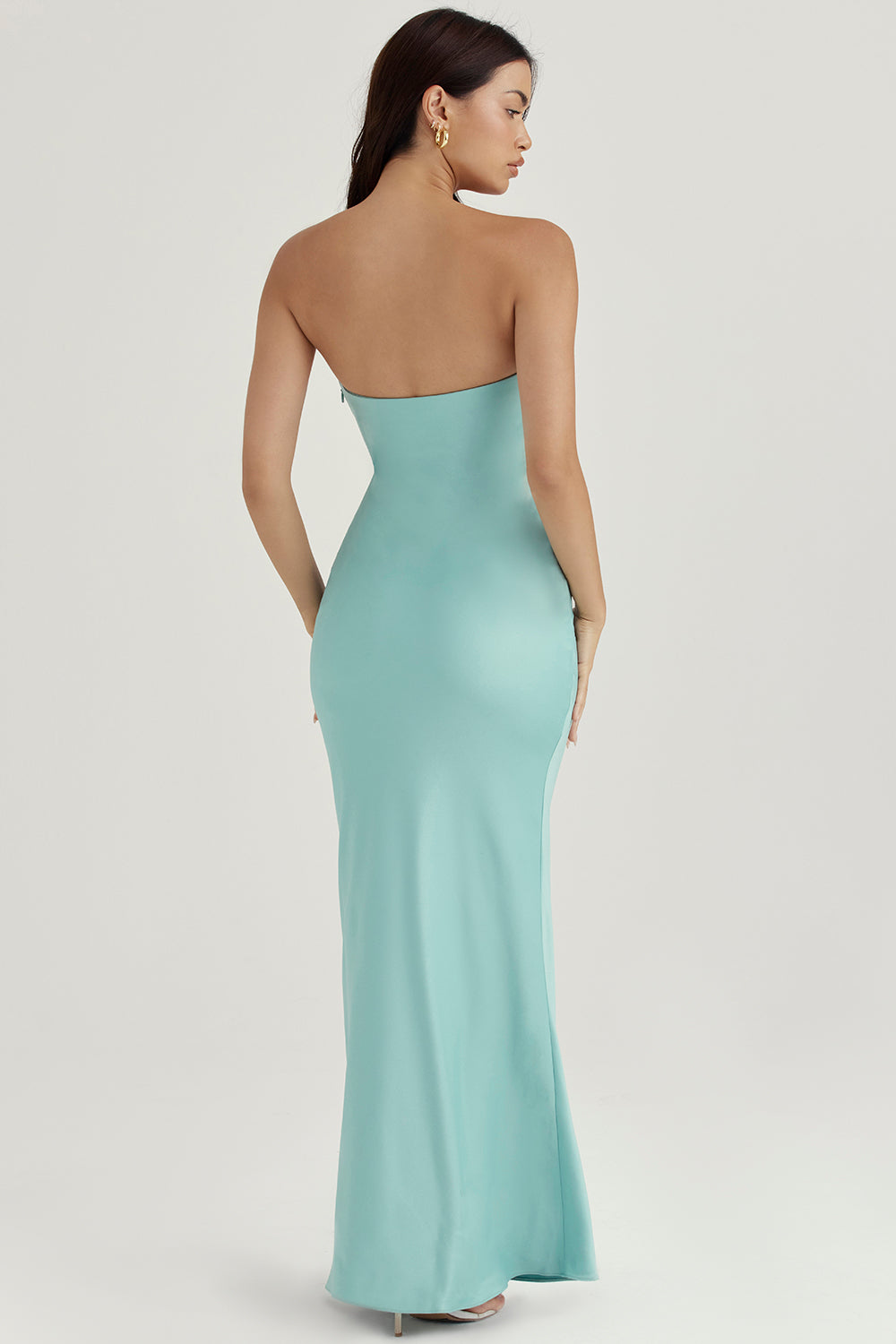 Robe longue bustier en satin Jade