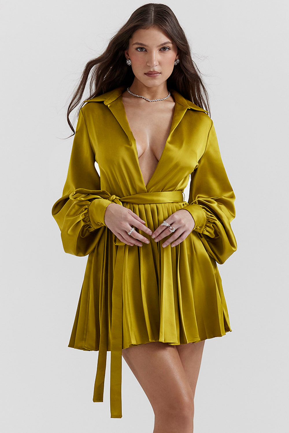 Robe chemise plissée chartreuse