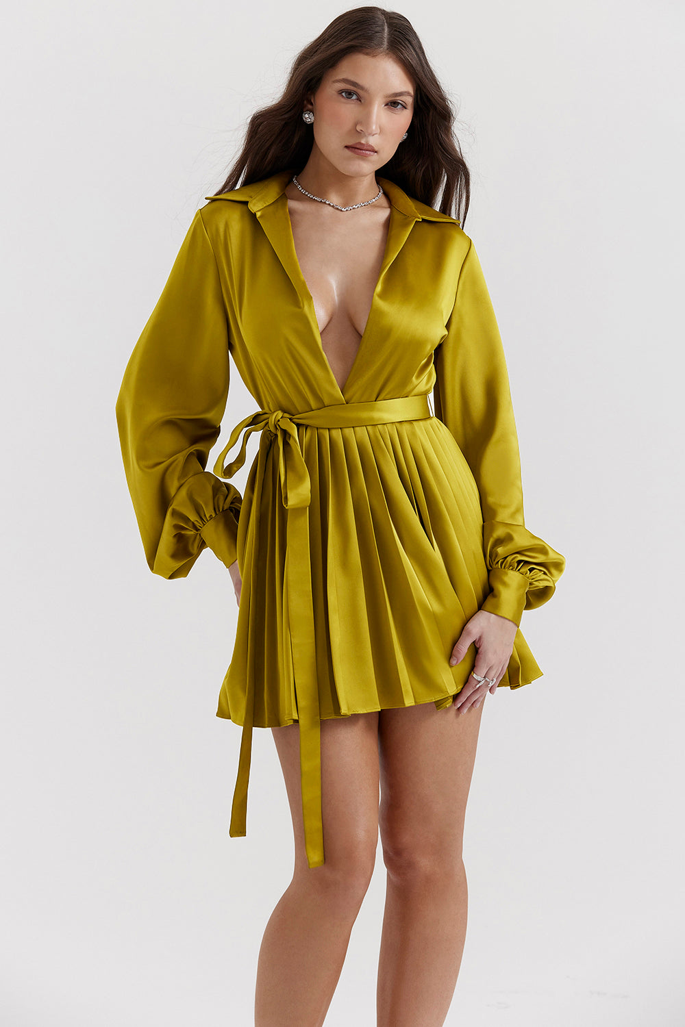 Robe chemise plissée chartreuse