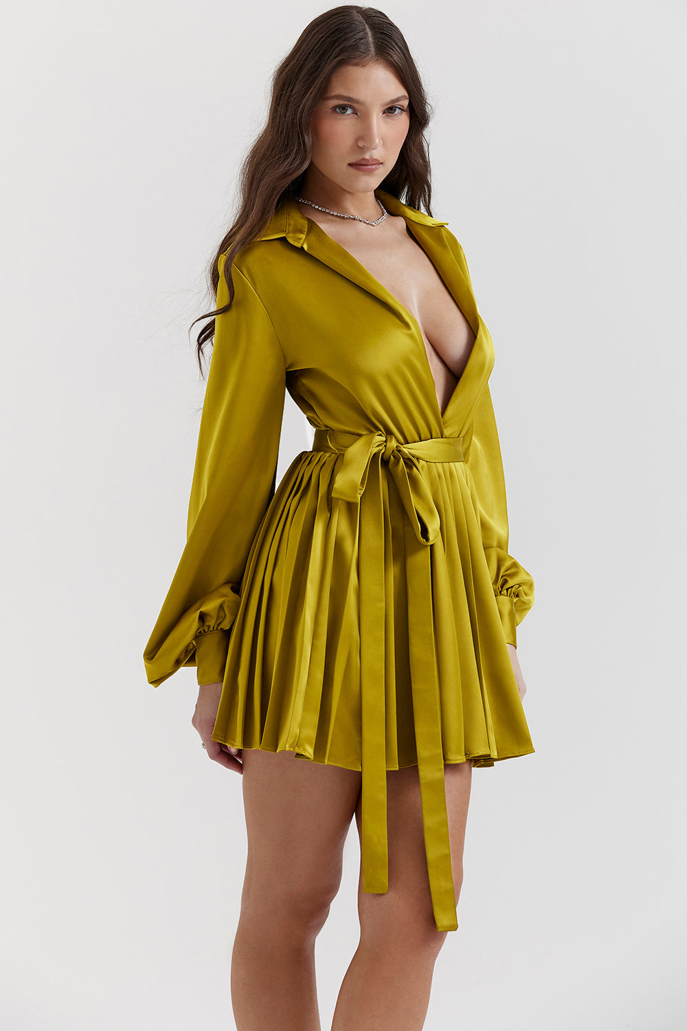 Robe chemise plissée chartreuse