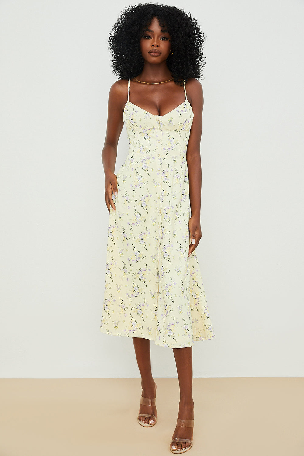Robe d'été midi fleurie citron