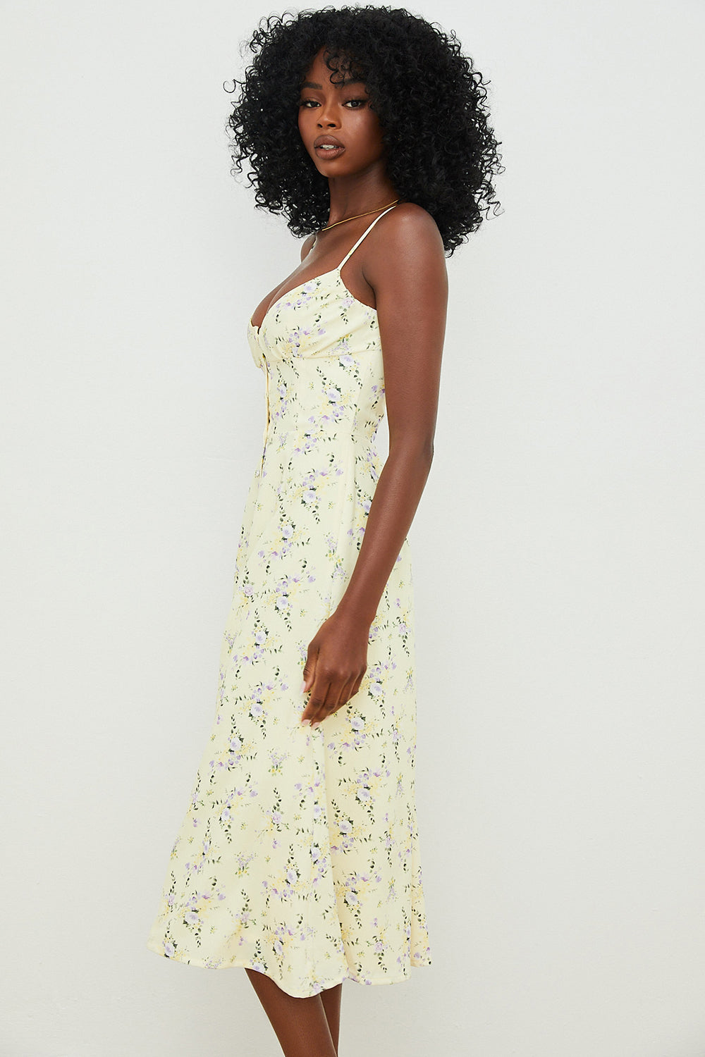 Robe d'été midi fleurie citron