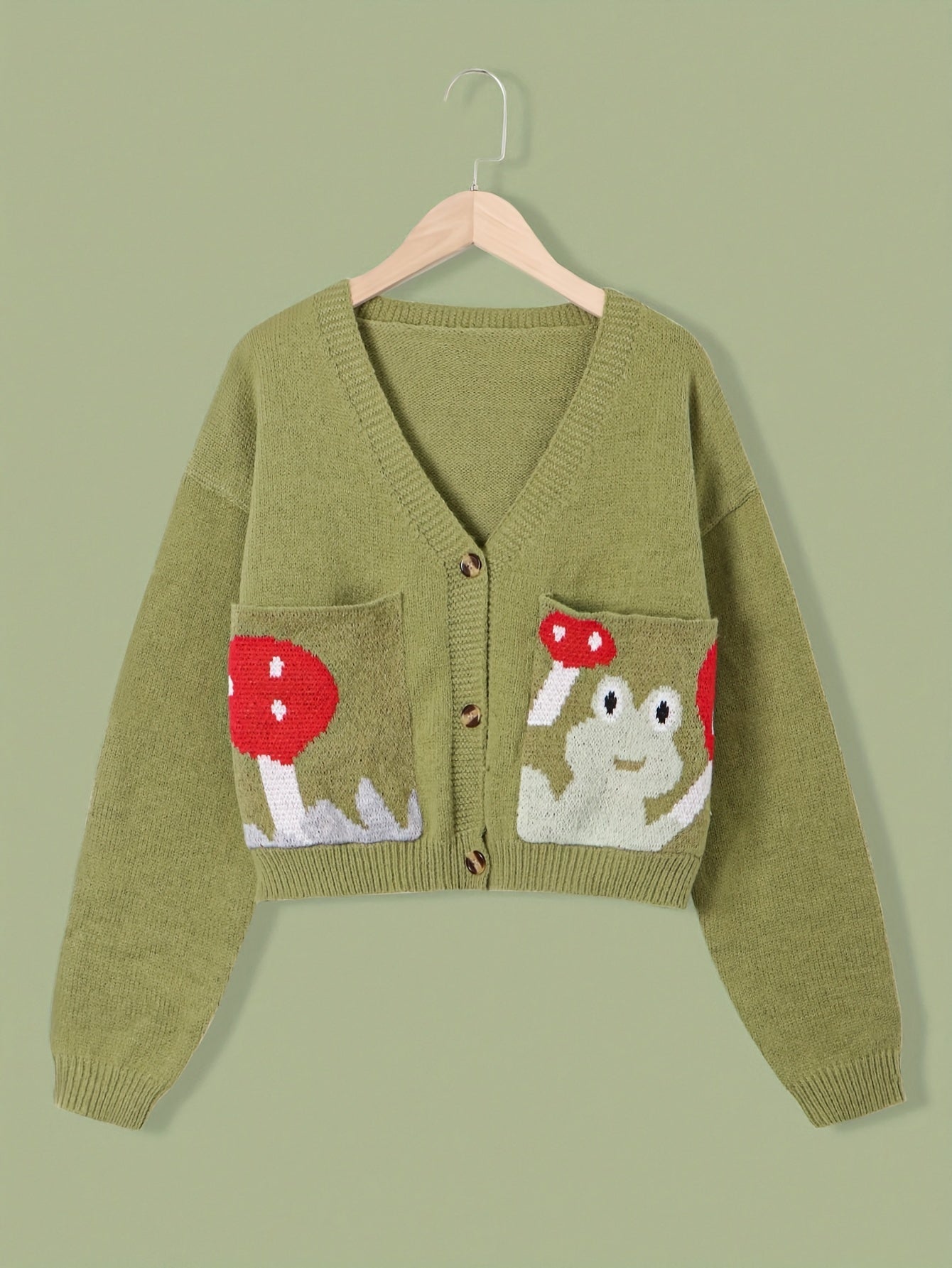 Cardigan à motif champignon et grenouille