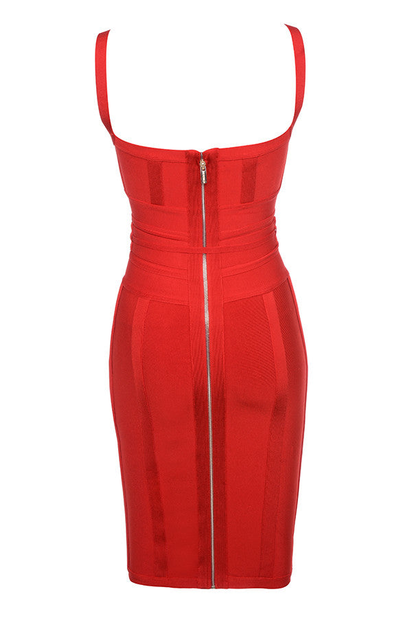 Robe bandage rouge avec lien à la taille