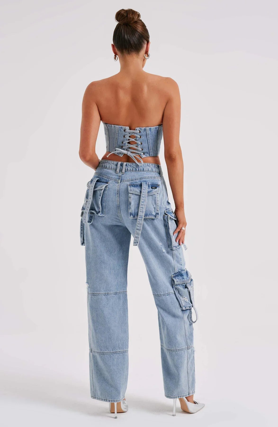 Ensemble corset en jean et pantalon cargo