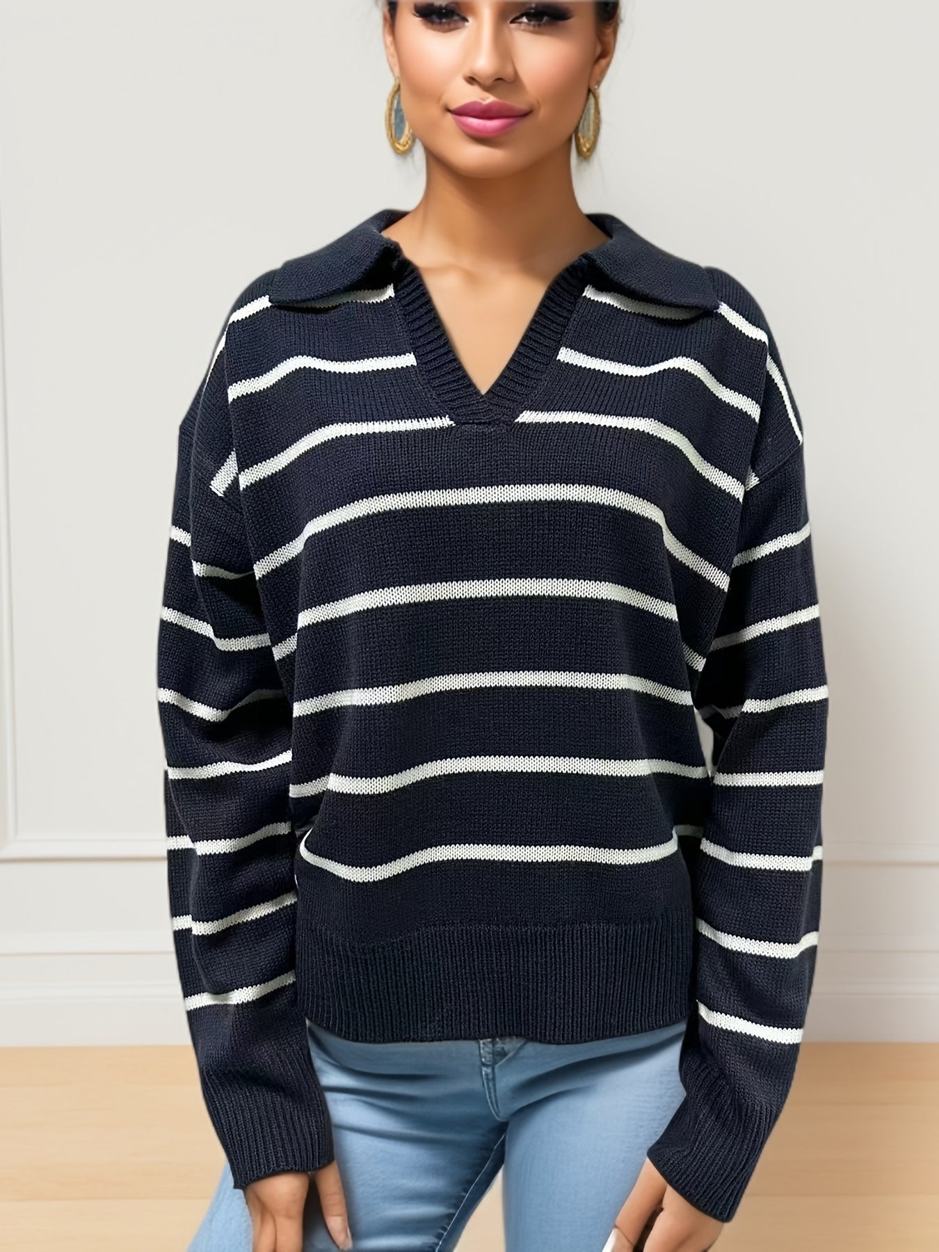 Pull en maille à épaules tombantes et imprimé rayé