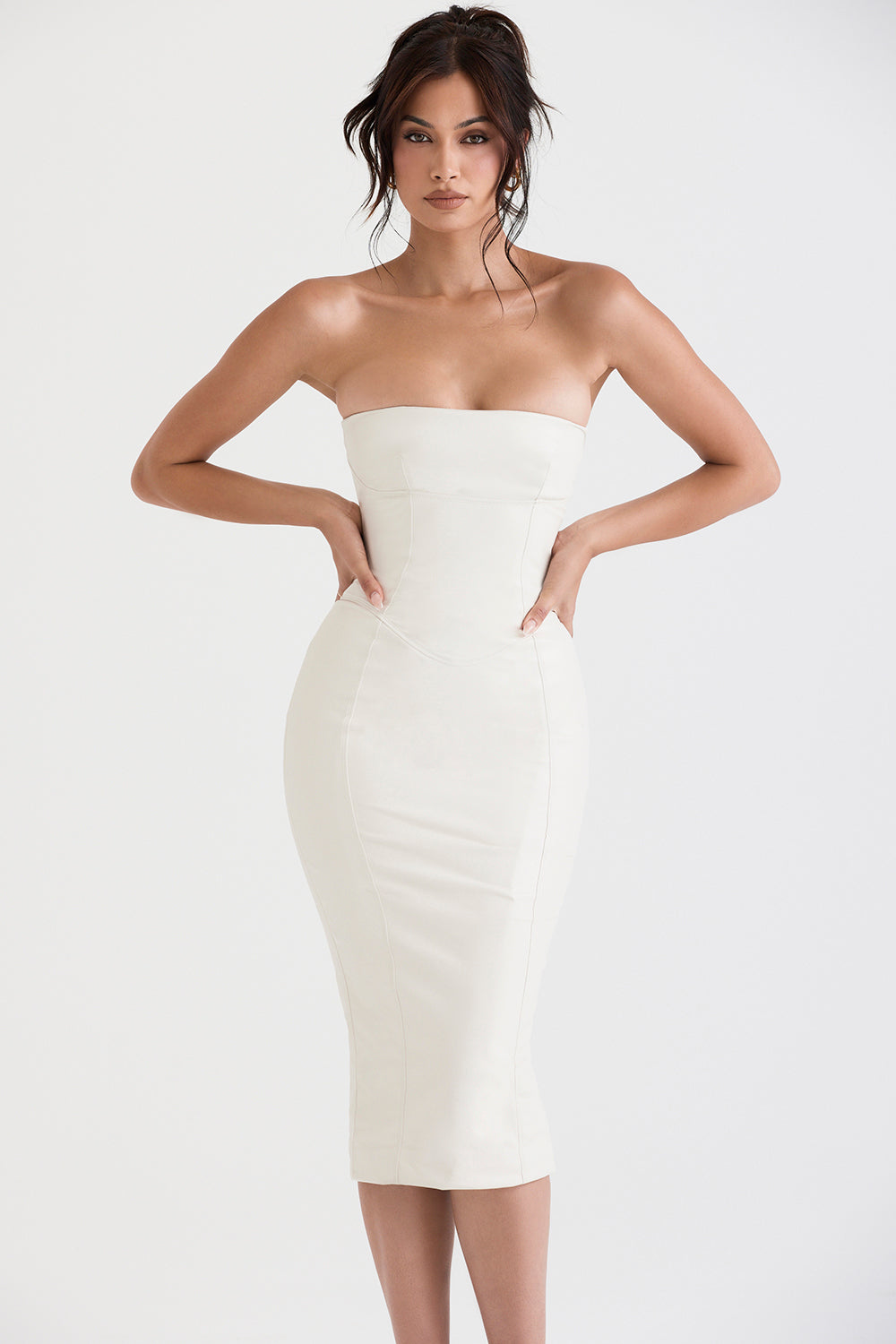 Robe bustier en cuir vegan ivoire